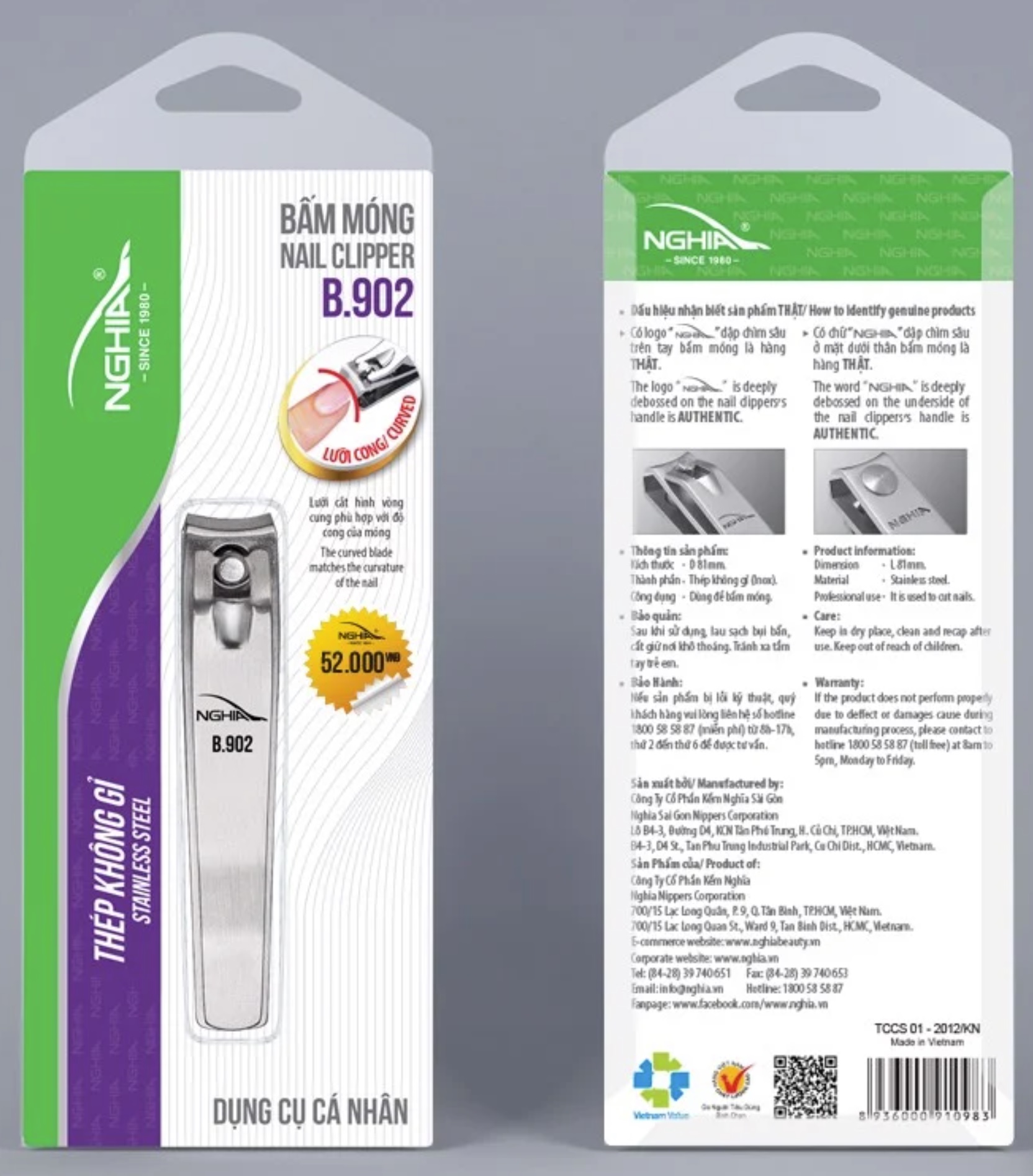 Bấm móng tay Kềm Nghĩa B.902 - thép không gỉ lưỡi cong loại lớn 1