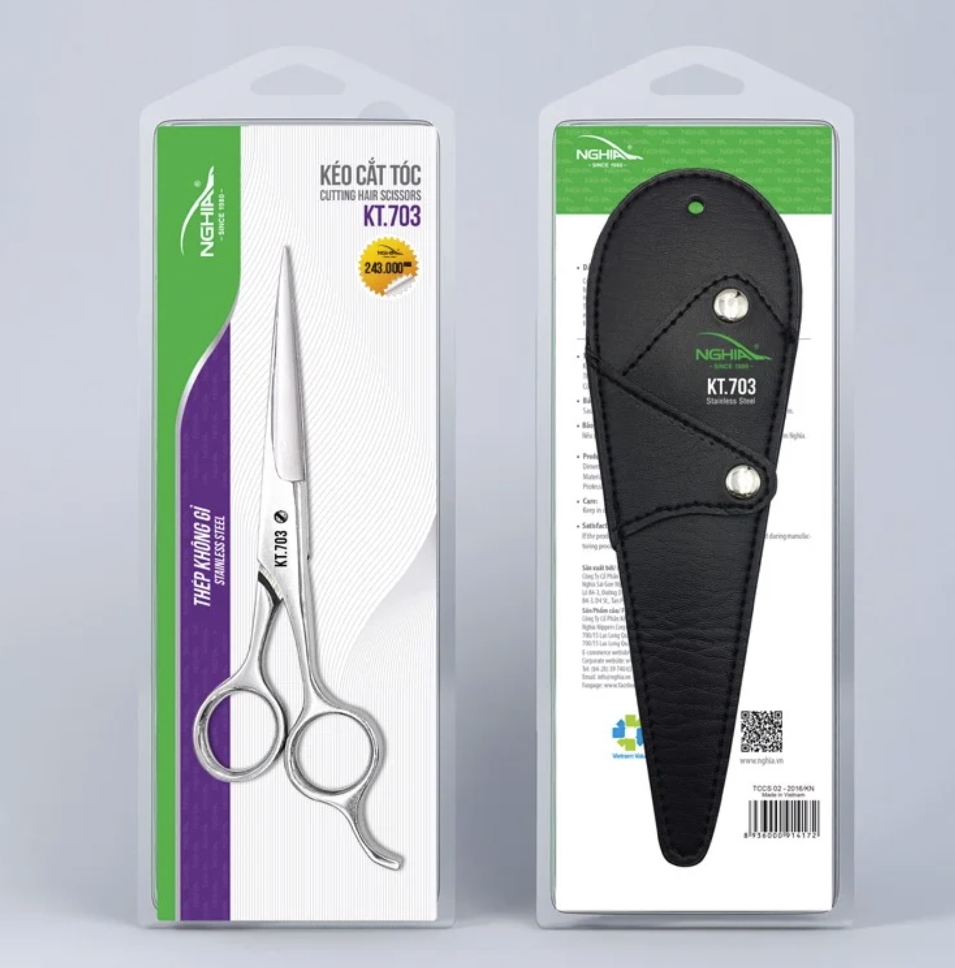 Kéo cắt tóc Kềm Nghĩa lưỡi ngắn kèm bao da KT.703 1