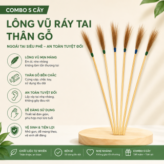 Combo 5 Cây Lông Vũ Ráy Tai Thân Gỗ Loại Bền Chắc An Toàn Khi Sử Dụng Ngoái Tai Siêu Phê