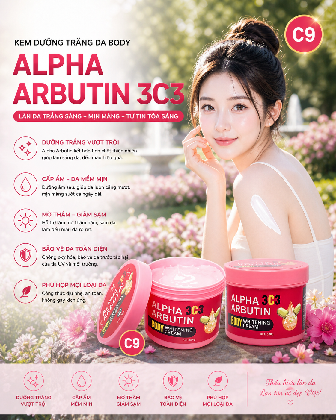 (Dạng Gel) Kem dưỡng trắng da BODY chống nắng Alpha Arbutin 3C3 Collagen 500gr (C9) 2