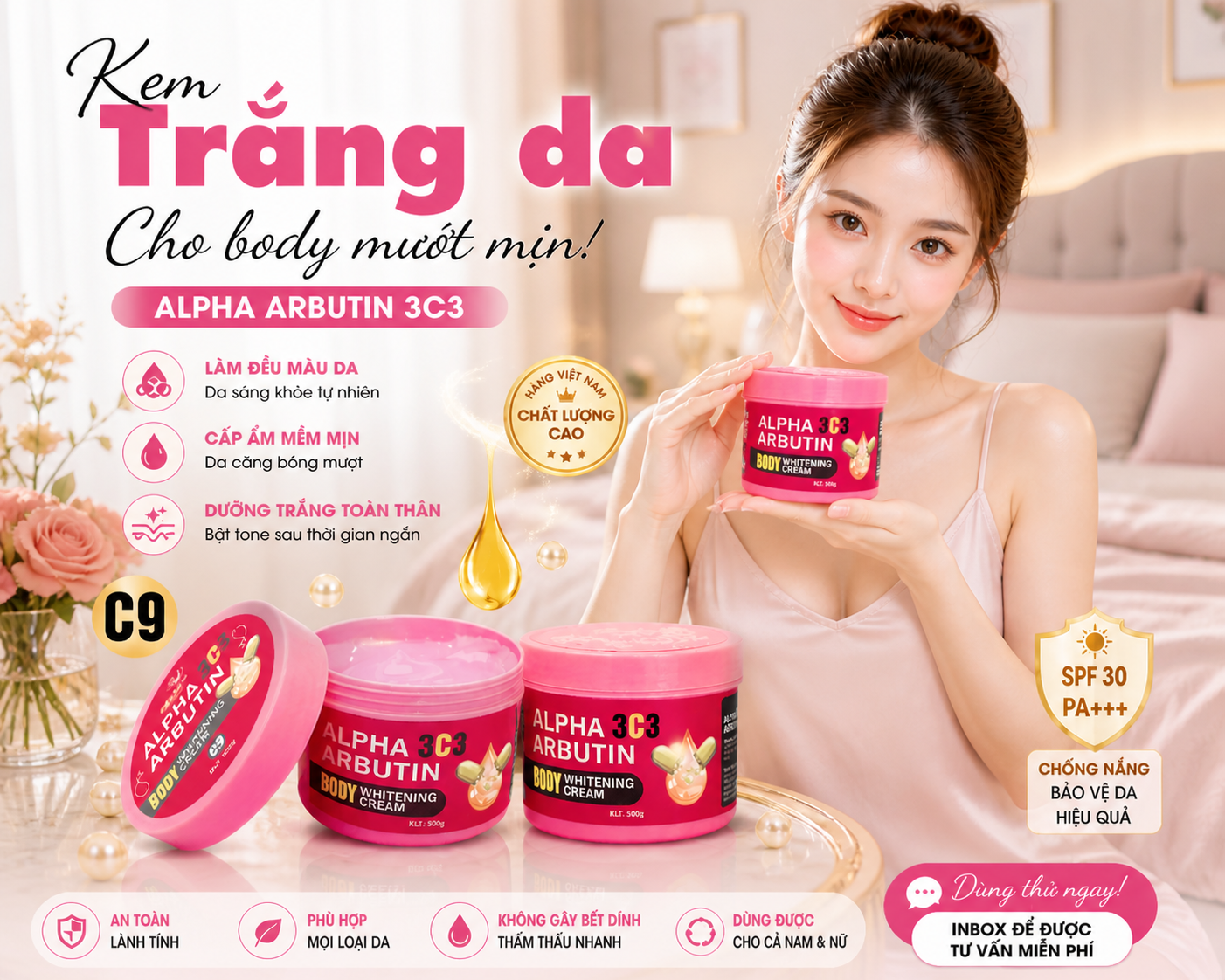 (Dạng Gel) Kem dưỡng trắng da BODY chống nắng Alpha Arbutin 3C3 Collagen 500gr (C9) 1
