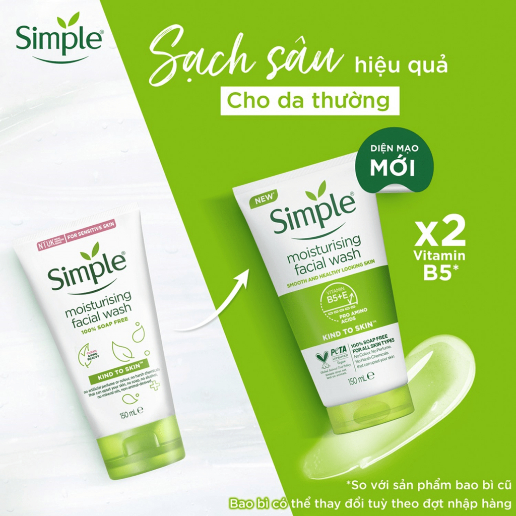Sữa rửa mặt làm sạch sâu Simple Kind To Skin Moisturising Facial Wash 150ml