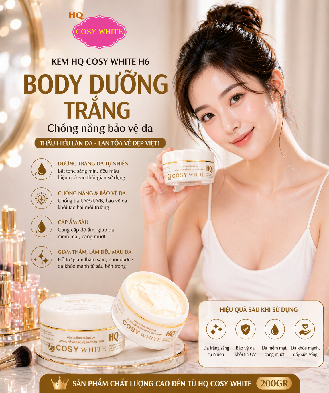 Kem Dưỡng Trắng Da BODY Cosy White H6 - kem dưỡng trắng da chống nắng bảo vệ da toàn thân 200gr 1