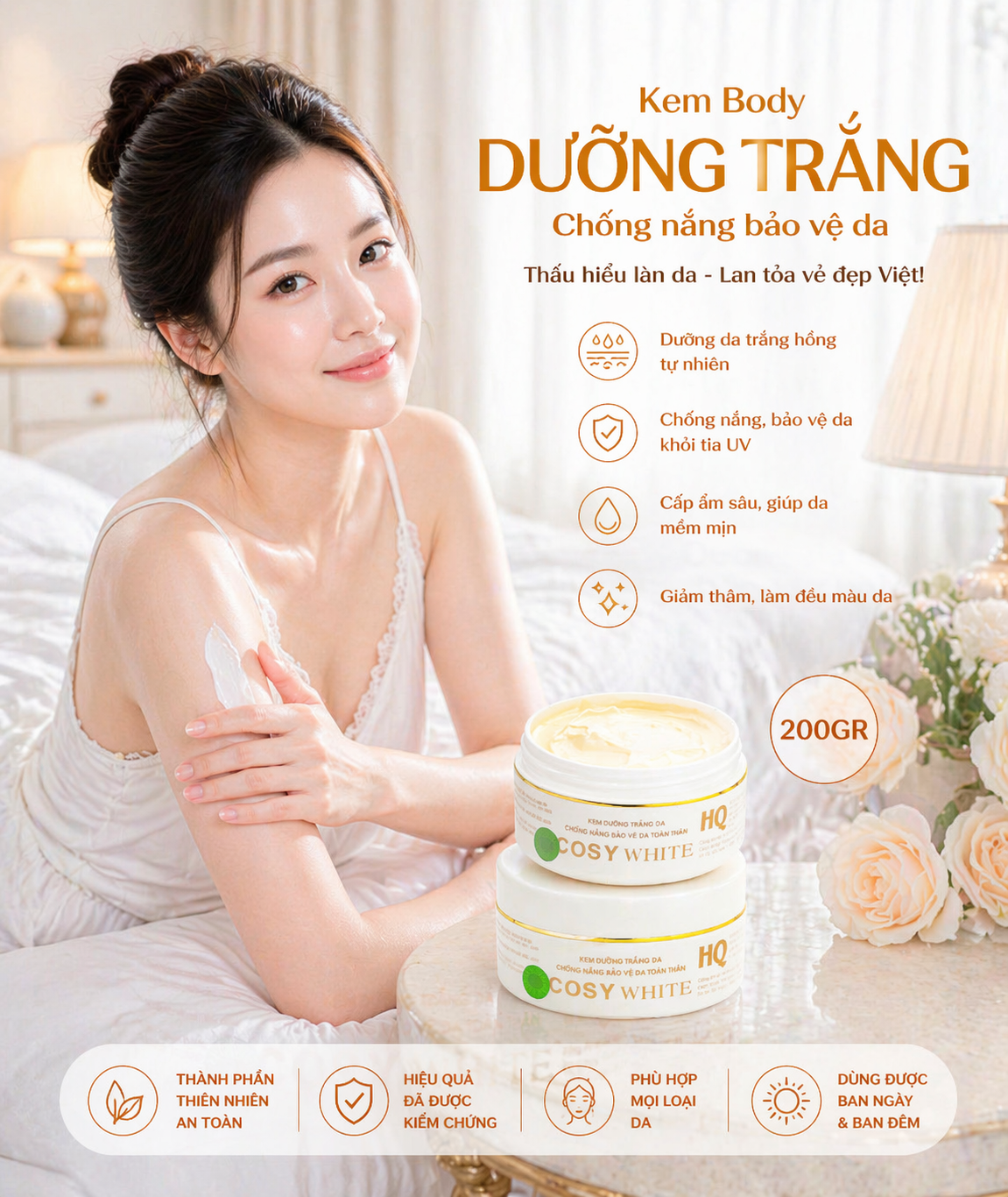 Kem Dưỡng Trắng Da BODY Cosy White H6 - kem dưỡng trắng da chống nắng bảo vệ da toàn thân 200gr 2