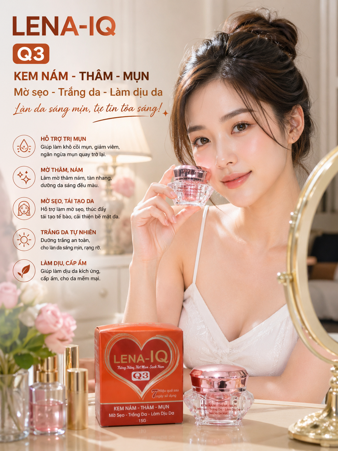 Kem LENA-IQ Q3 mụn - Thâm - Nám - Mờ sẹo - Trắng da - Làm dịu da (15g) 2