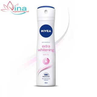 Xịt khử mùi trắng mịn mờ vết thâm Nivea Extra Whitening Quick Dry 150ml 2