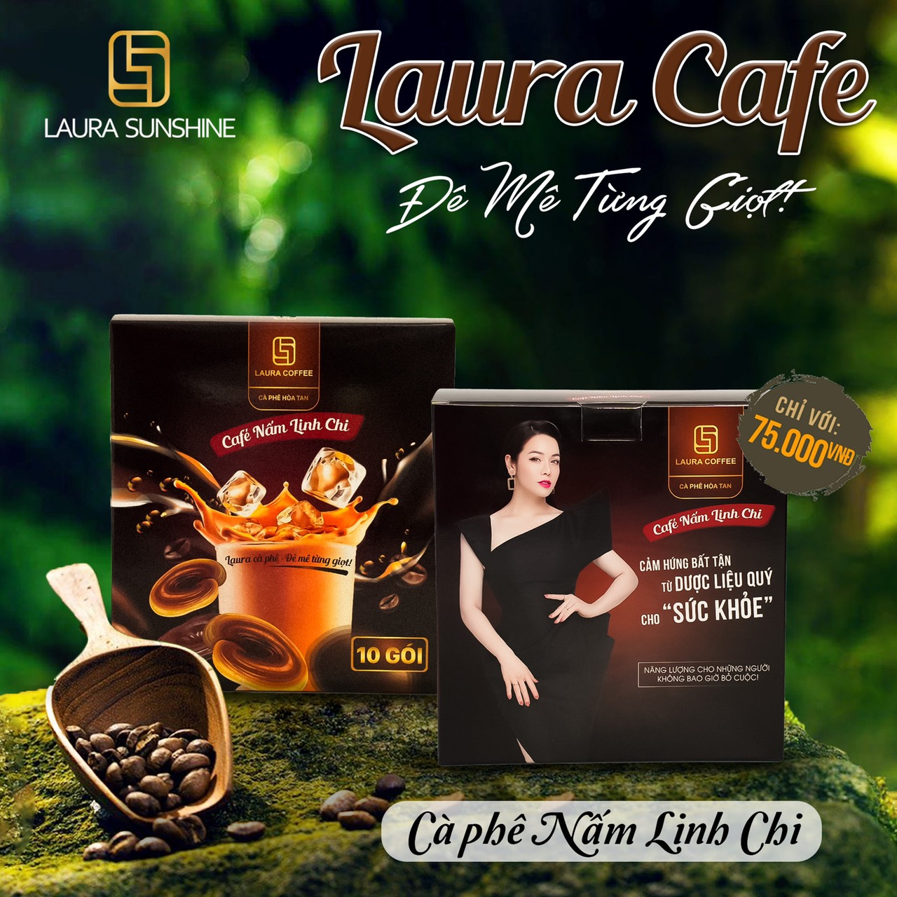 Cà phê nấm Linh chi Laura Coffee Hộp 10 gói - Laura Sunshine Nhật Kim Anh