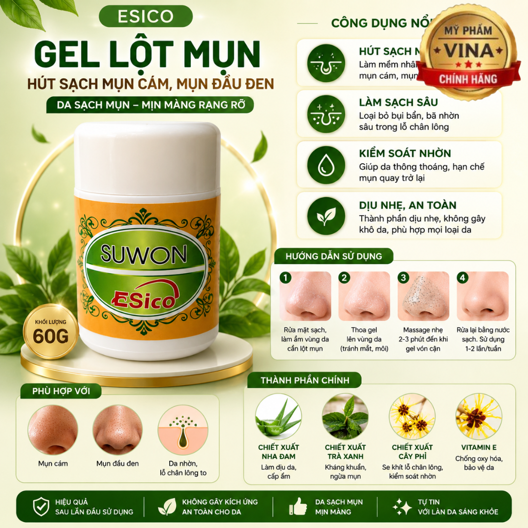 Gel lột Mụn Hút sạch mụn cám, mụn đầu đen Esico Hủ 60g