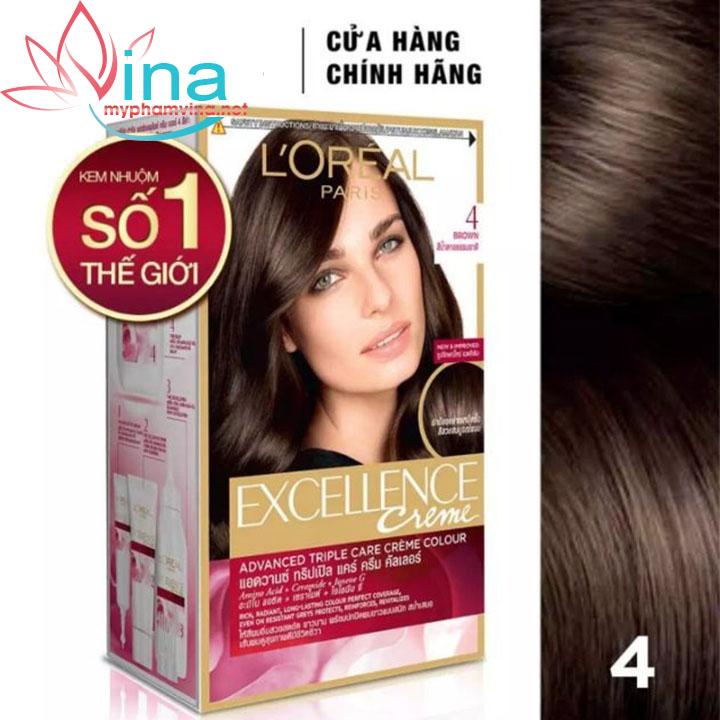 Thuốc Nhuộm Tóc Phủ Bạc Loreal Excellence Cream 172ml - Số 4 - Màu Nâu Tự Nhiên 1