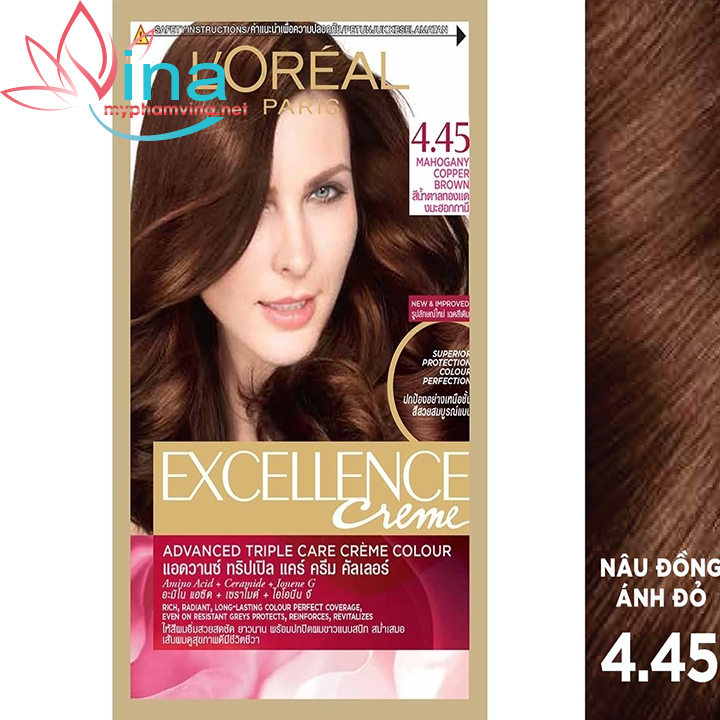 THUỐC NHUỘM TÓC PHỦ BẠC LOREAL EXCELLENCE CREAM 172ML - SỐ 4.45 - MÀU NÂU ĐỒNG ÁNH ĐỎ 1