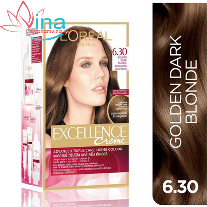 THUỐC NHUỘM TÓC PHỦ BẠC LOREAL EXCELLENCE CREAM 172ML - SỐ 6.30 - MÀU NÂU ÁNH VÀNG 2